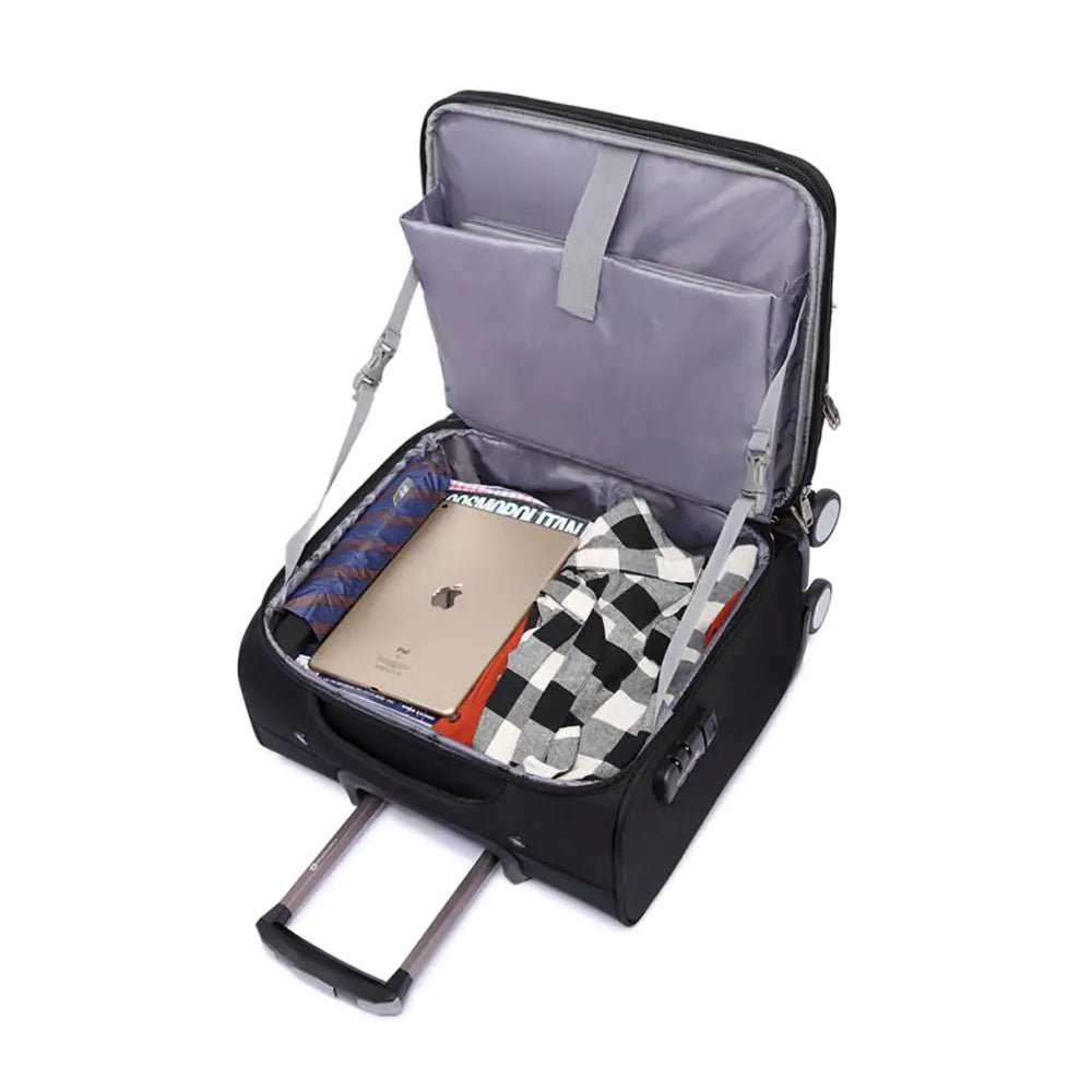 Nylon Dark Black Telescopic 18-Inch Travel Suitcase - Store Deals
