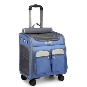 Foldable Pet Trolley Backpack with Wheels - Easy Travel Solution