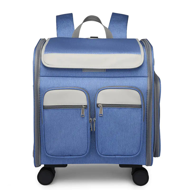 Foldable Pet Trolley Backpack with Wheels - Easy Travel Solution