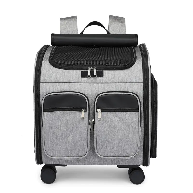 Foldable Pet Trolley Backpack with Wheels - Easy Travel Solution