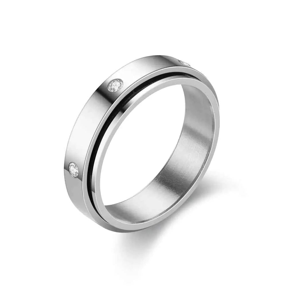 Rotatable Titanium Diamond Ring - Couples' Lasting Love & Elegance