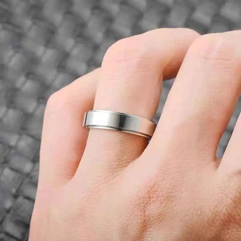Titanium Steel Lettering Ring - Glossy Rotatable Custom Ring