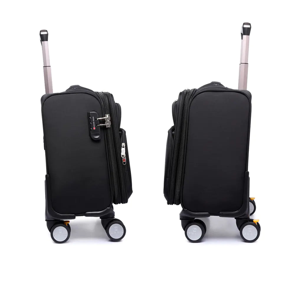 Nylon Dark Black Telescopic 18-Inch Travel Suitcase - Store Deals