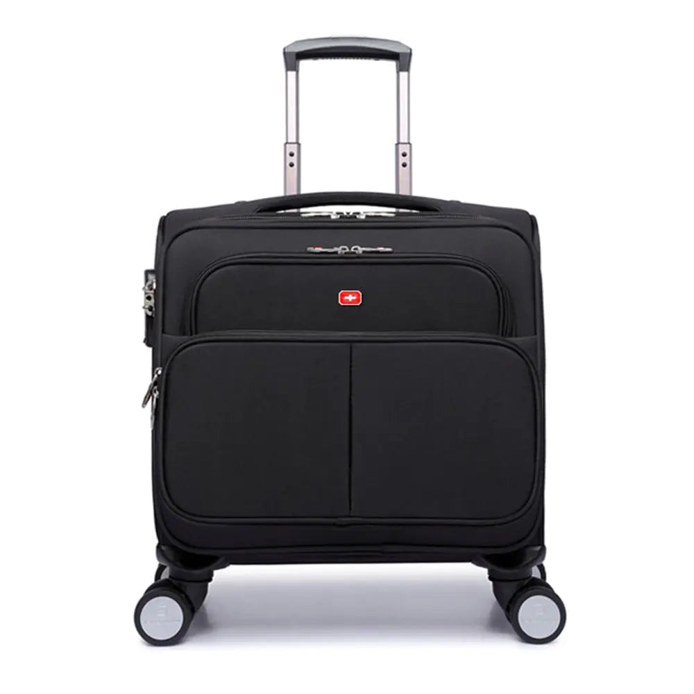 Nylon Dark Black Telescopic 18-Inch Travel Suitcase - Store Deals