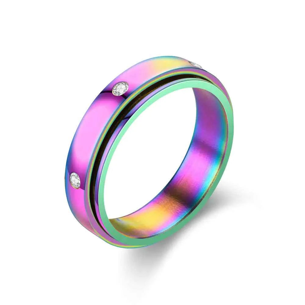 Rotatable Titanium Diamond Ring - Couples' Lasting Love & Elegance