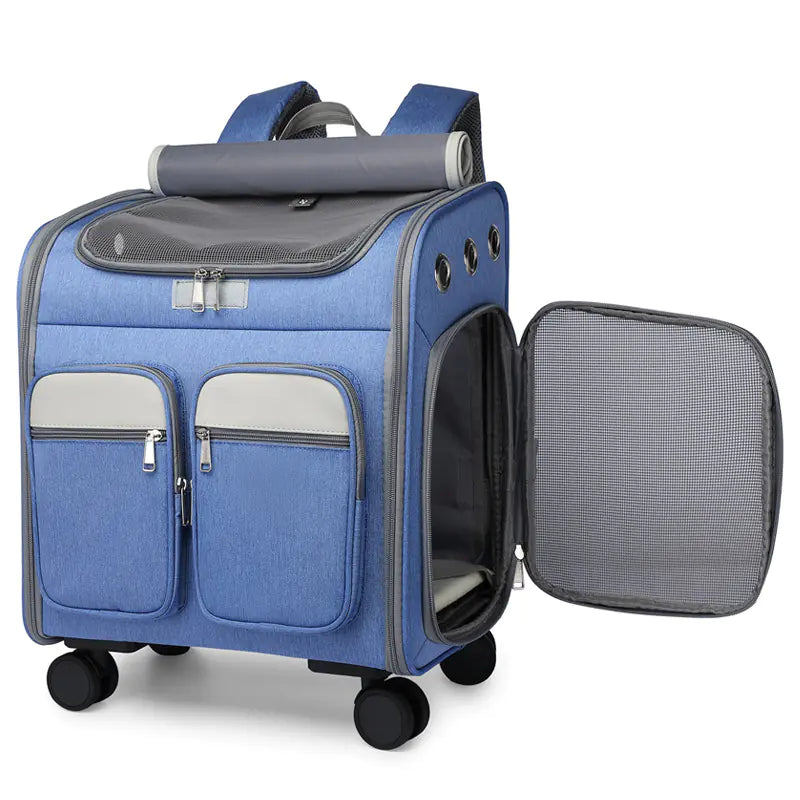 Foldable Pet Trolley Backpack with Wheels - Easy Travel Solution