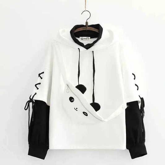 Panda Fleece Hooded Sweater - Stylish Women's Panda Design Fleece Top